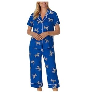 Room Service Womens Pajama Set Size L Zebra Print Short Sleeve Knit Loungewear